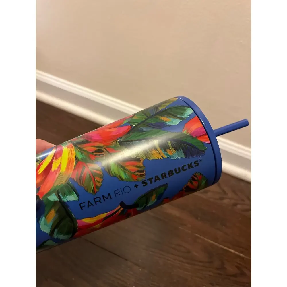 Farm Rio + Starbucks Blue Banana Mix Vibrant Stainless Cold Cup Tumbler 24 oz
